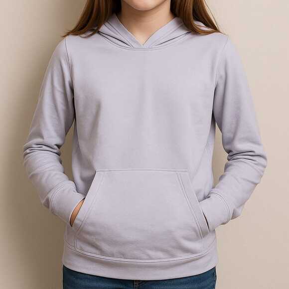 Athleta Girl Uptempo Hoodie L 12 Light Blue Kanga Pocket Thumbholes Brushed - Picture 1 of 11